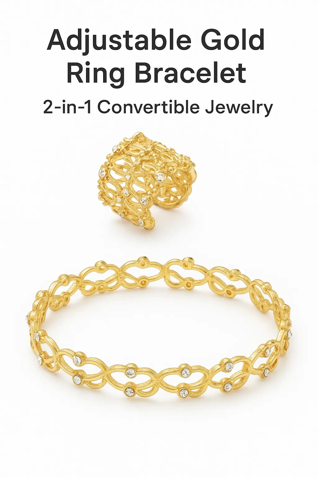 Adjustable Gold Ring Bracelet 2-in-1 Convertible Jewelry
