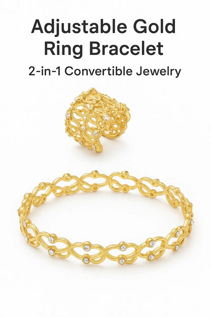 Adjustable Gold Ring Bracelet 2-in-1 Convertible Jewelry